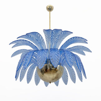 Mid-Century Modern Palm Leaves Big Chandelier Murano Glass and Brass, 1970s