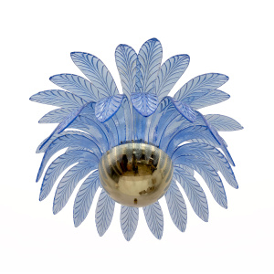 Mid-Century Modern Palm Leaves Big Chandelier Murano Glass and Brass, 1970s