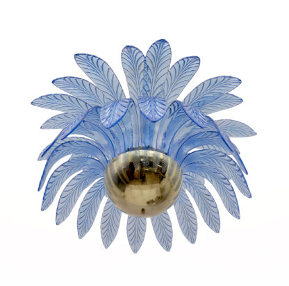 Mid-Century Modern Palm Leaves Big Chandelier Murano Glass and Brass, 1970s - Image 8