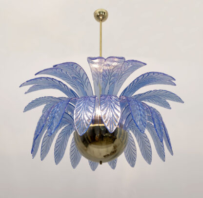 Mid-Century Modern Palm Leaves Big Chandelier Murano Glass and Brass, 1970s - Image 4