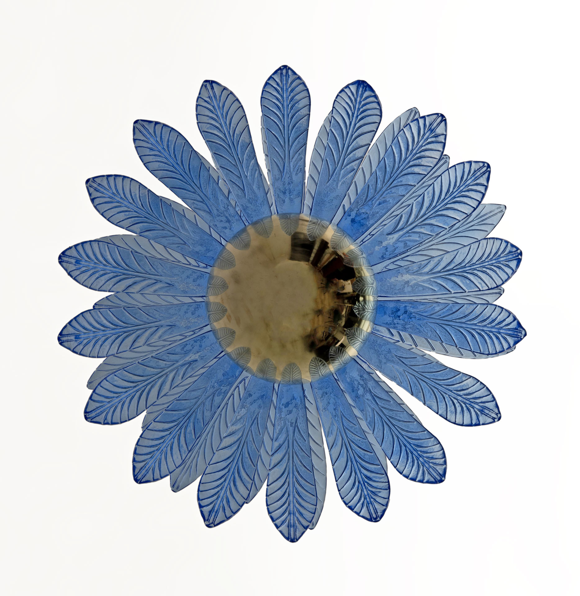 Mid-Century Modern Palm Leaves Big Chandelier Murano Glass and Brass, 1970s