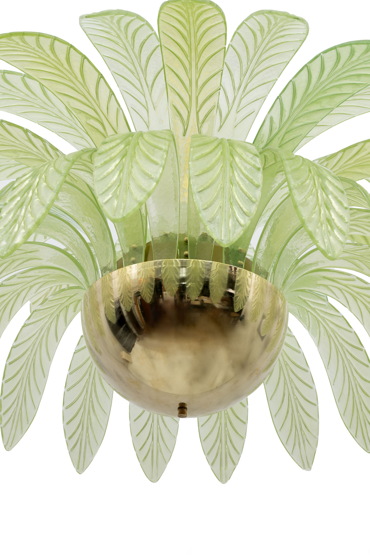 Mid-Century Modern Palm Leaves Big Chandelier Murano Glass and Brass, 1970s
