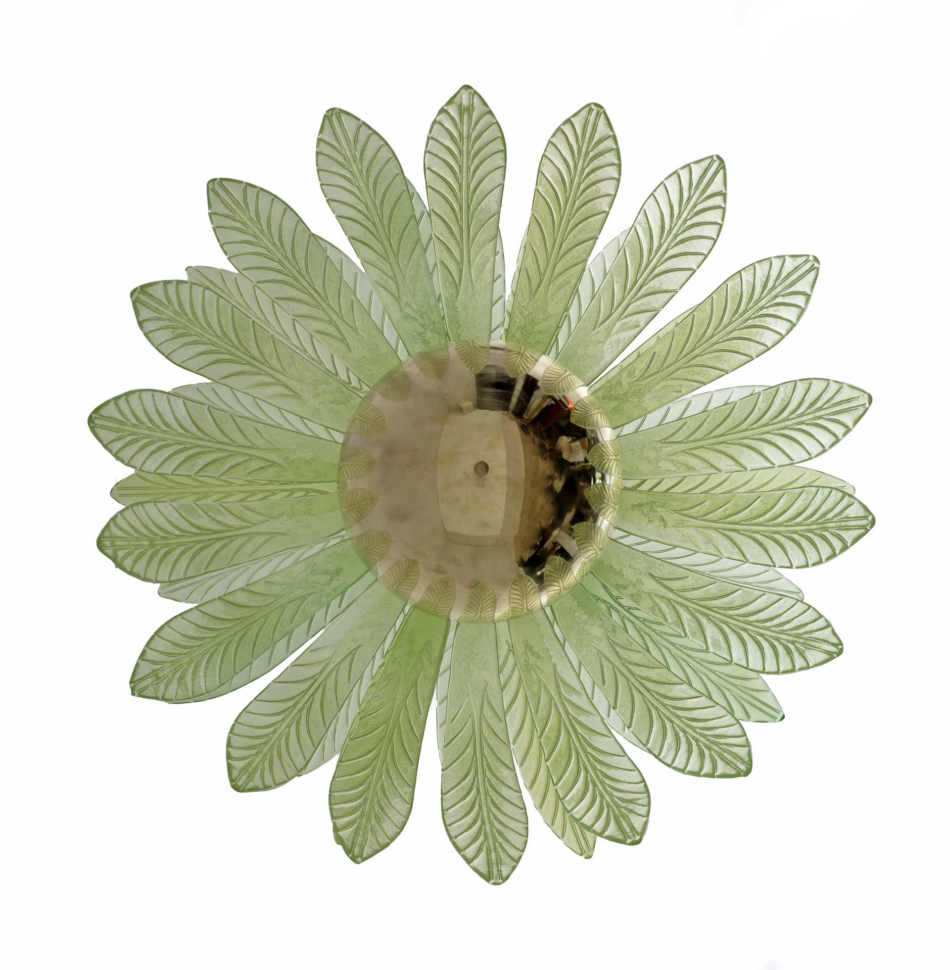Mid-Century Modern Palm Leaves Big Chandelier Murano Glass and Brass, 1970s
