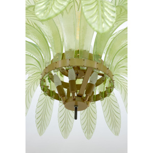 Mid-Century Modern Palm Leaves Big Chandelier Murano Glass and Brass, 1970s