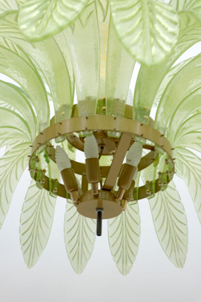 Mid-Century Modern Palm Leaves Big Chandelier Murano Glass and Brass, 1970s - Image 7