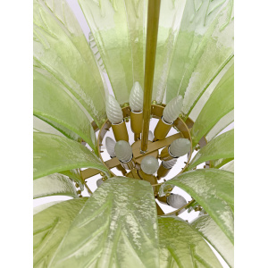 Mid-Century Modern Palm Leaves Big Chandelier Murano Glass and Brass, 1970s
