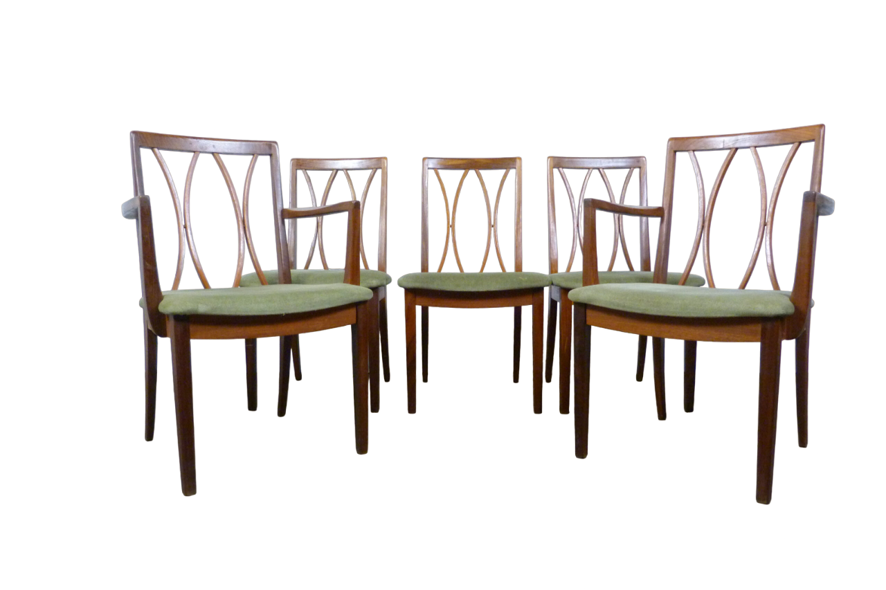 Set of Five G Plan Teak Dining Chairs Inc 2 Carvers