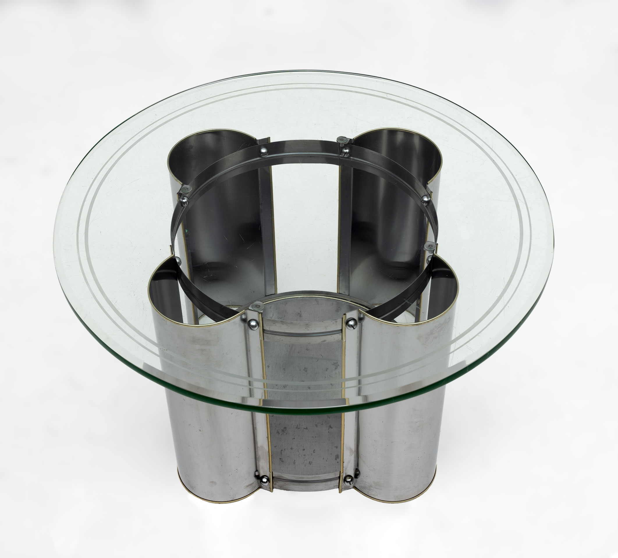 Mid-Century Modern Italian Steel and Glass Round Coffee Table, 1970s
