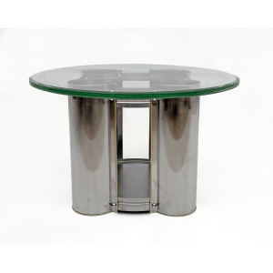 Mid-Century Modern Italian Steel and Glass Round Coffee Table, 1970s