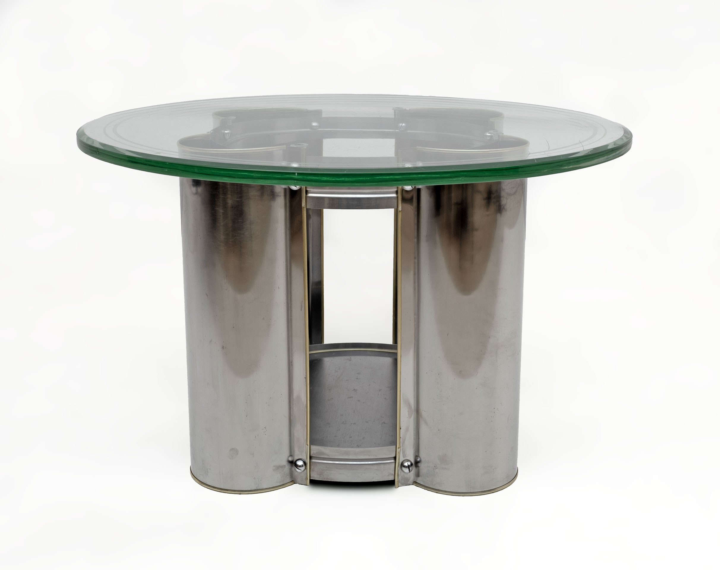 Mid-Century Modern Italian Steel and Glass Round Coffee Table, 1970s