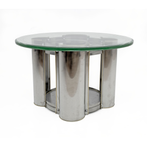 Mid-Century Modern Italian Steel and Glass Round Coffee Table, 1970s