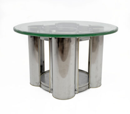 Mid-Century Modern Italian Steel and Glass Round Coffee Table, 1970s