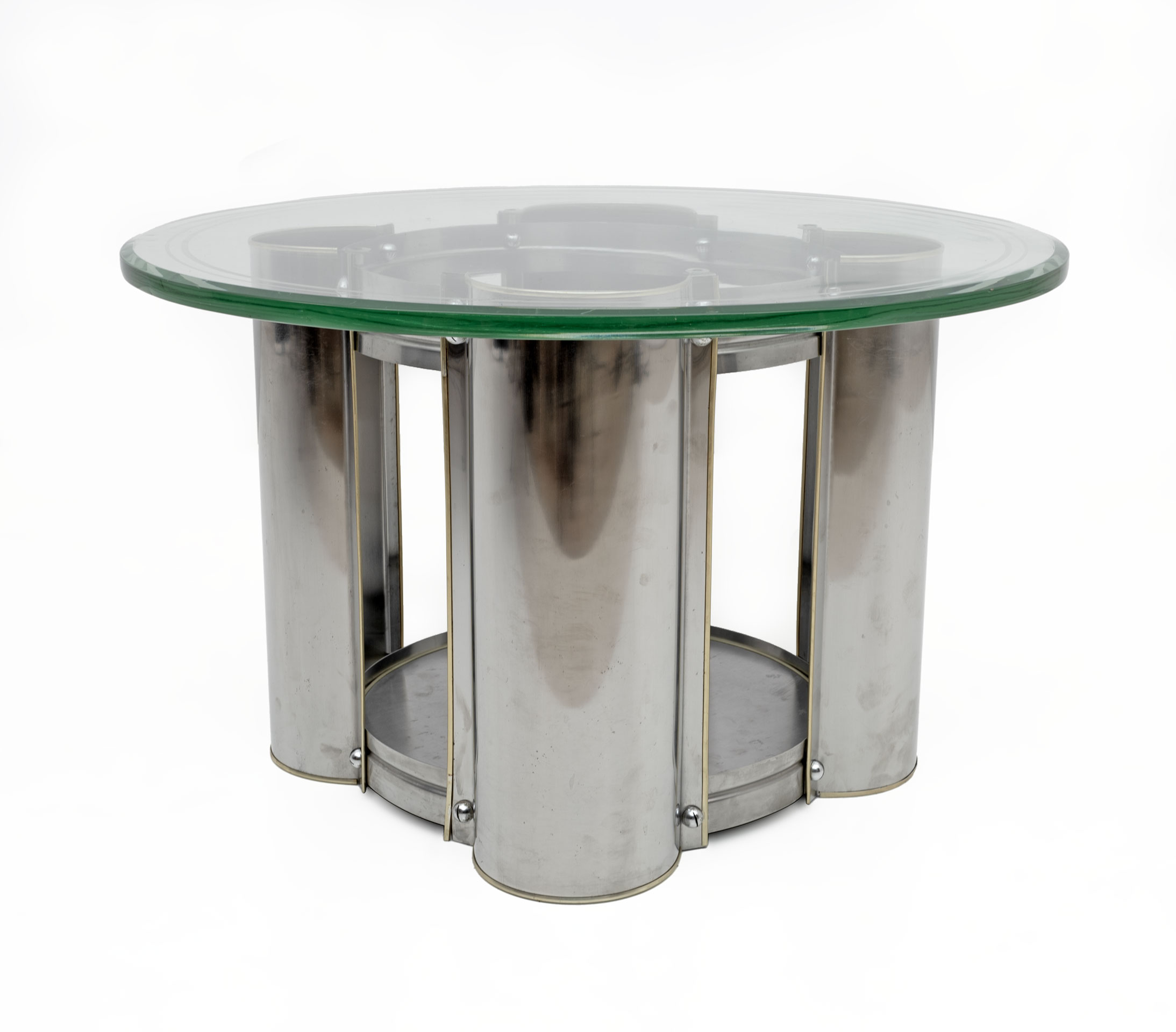 Mid-Century Modern Italian Steel and Glass Round Coffee Table, 1970s