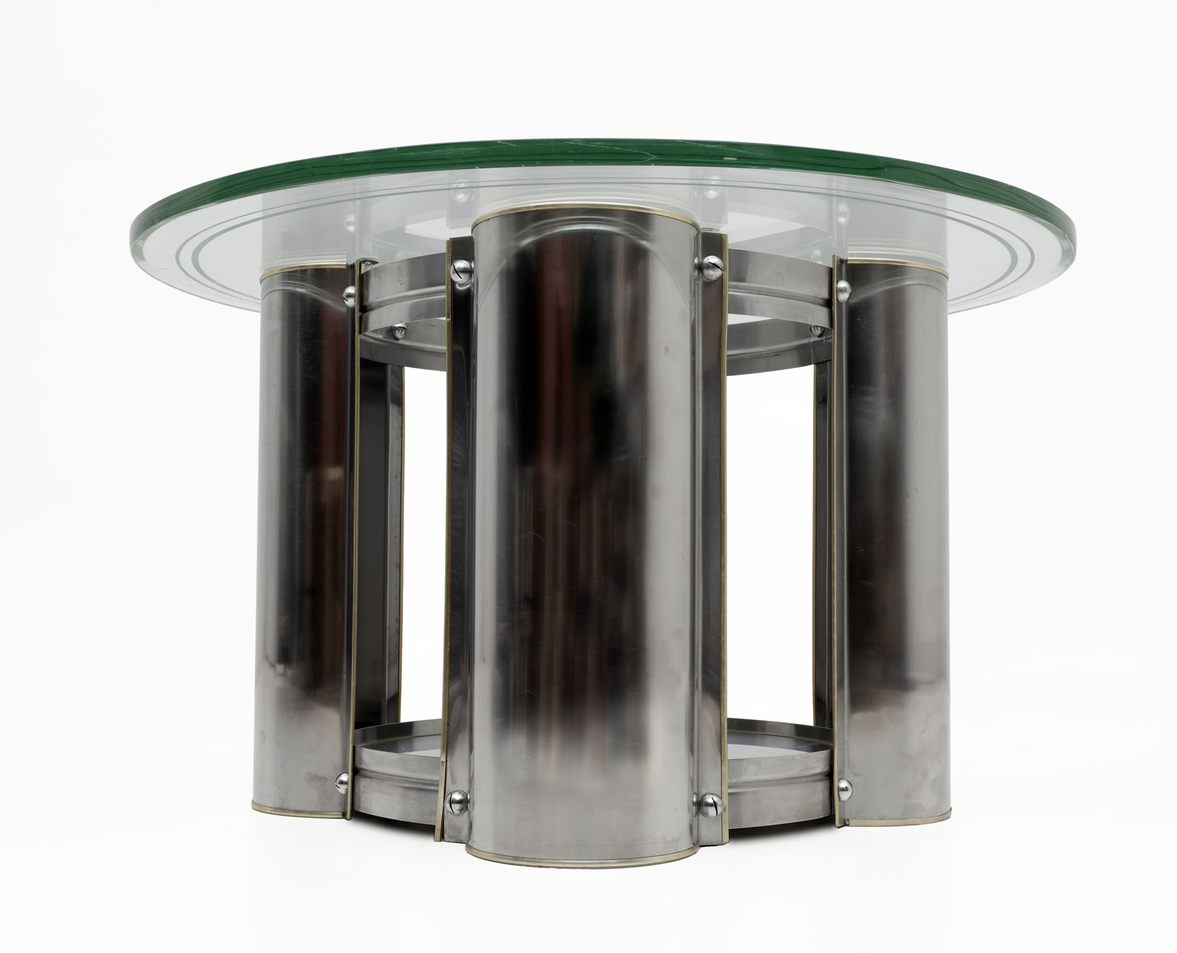 Mid-Century Modern Italian Steel and Glass Round Coffee Table, 1970s