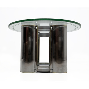 Mid-Century Modern Italian Steel and Glass Round Coffee Table, 1970s