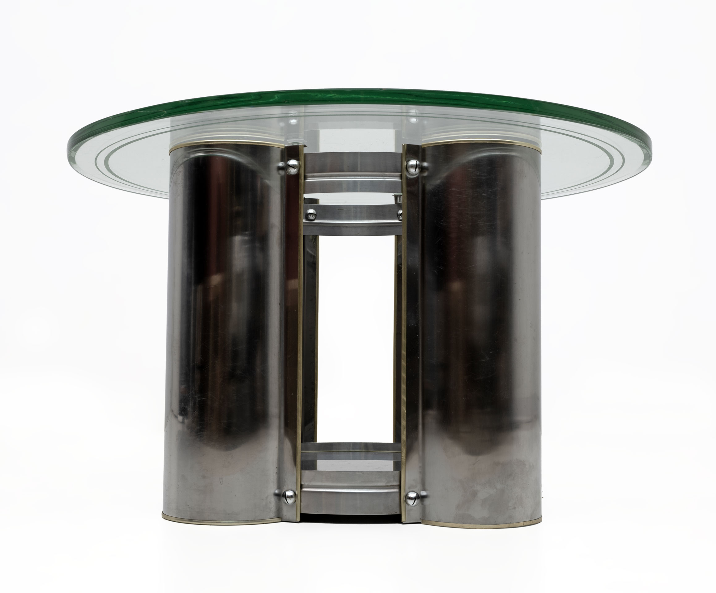 Mid-Century Modern Italian Steel and Glass Round Coffee Table, 1970s