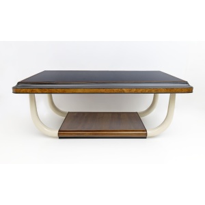 Art Deco Italian Walnut and Top Glass Table with Elephant Tusk Legs, 30s