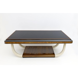 Art Deco Italian Walnut and Top Glass Table with Elephant Tusk Legs, 30s