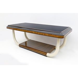 Art Deco Italian Walnut and Top Glass Table with Elephant Tusk Legs, 30s