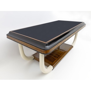 Art Deco Italian Walnut and Top Glass Table with Elephant Tusk Legs, 30s