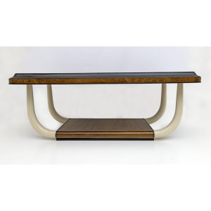 Art Deco Italian Walnut and Top Glass Table with Elephant Tusk Legs, 30s