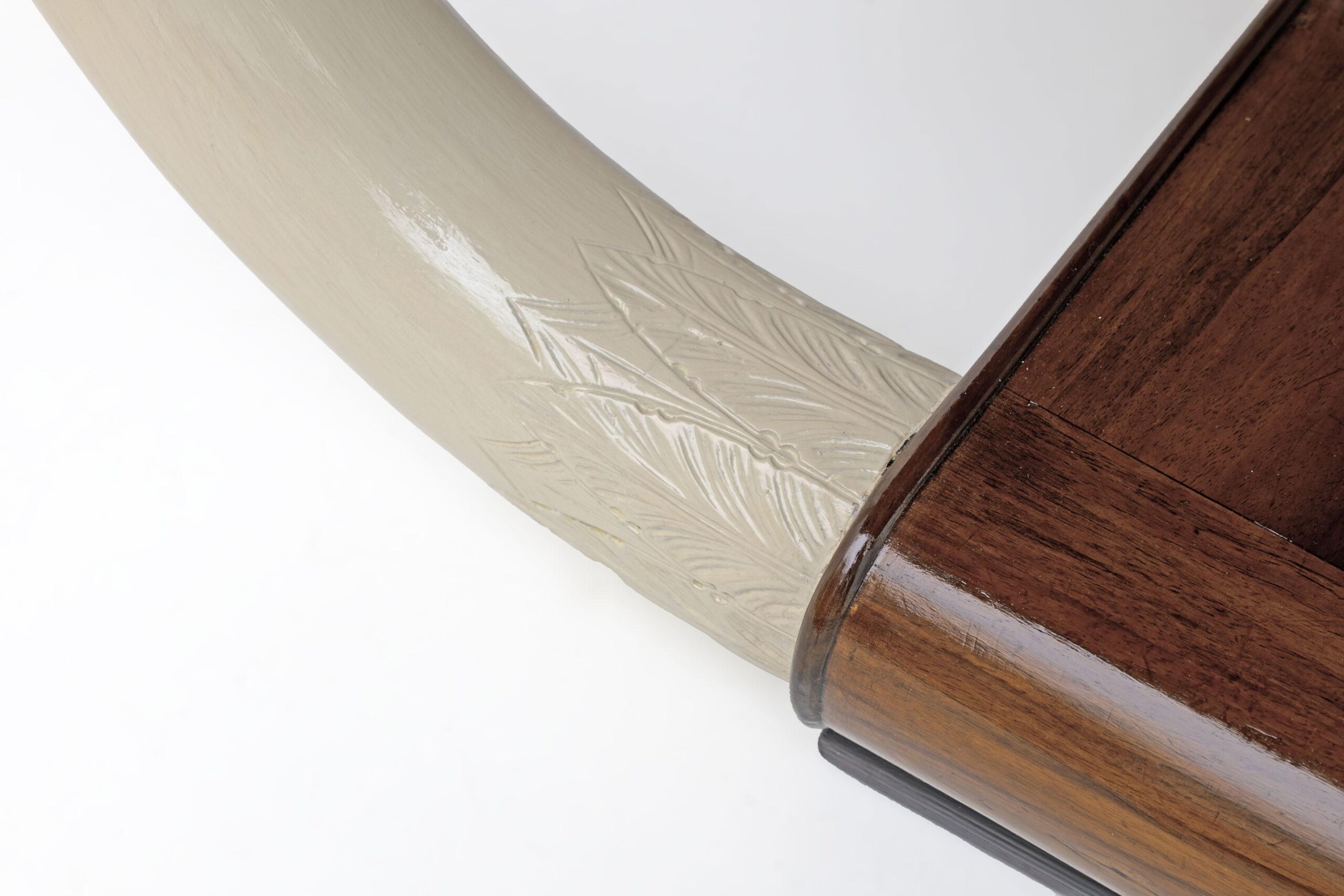 Art Deco Italian Walnut and Top Glass Table with Elephant Tusk Legs, 30s