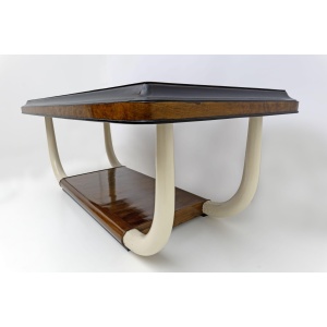Art Deco Italian Walnut and Top Glass Table with Elephant Tusk Legs, 30s