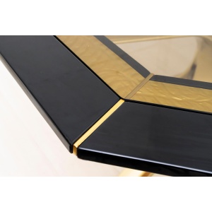 Pierre Cardin Octagonal Dining Table Black Lacquer with Brass Inserts and Base
