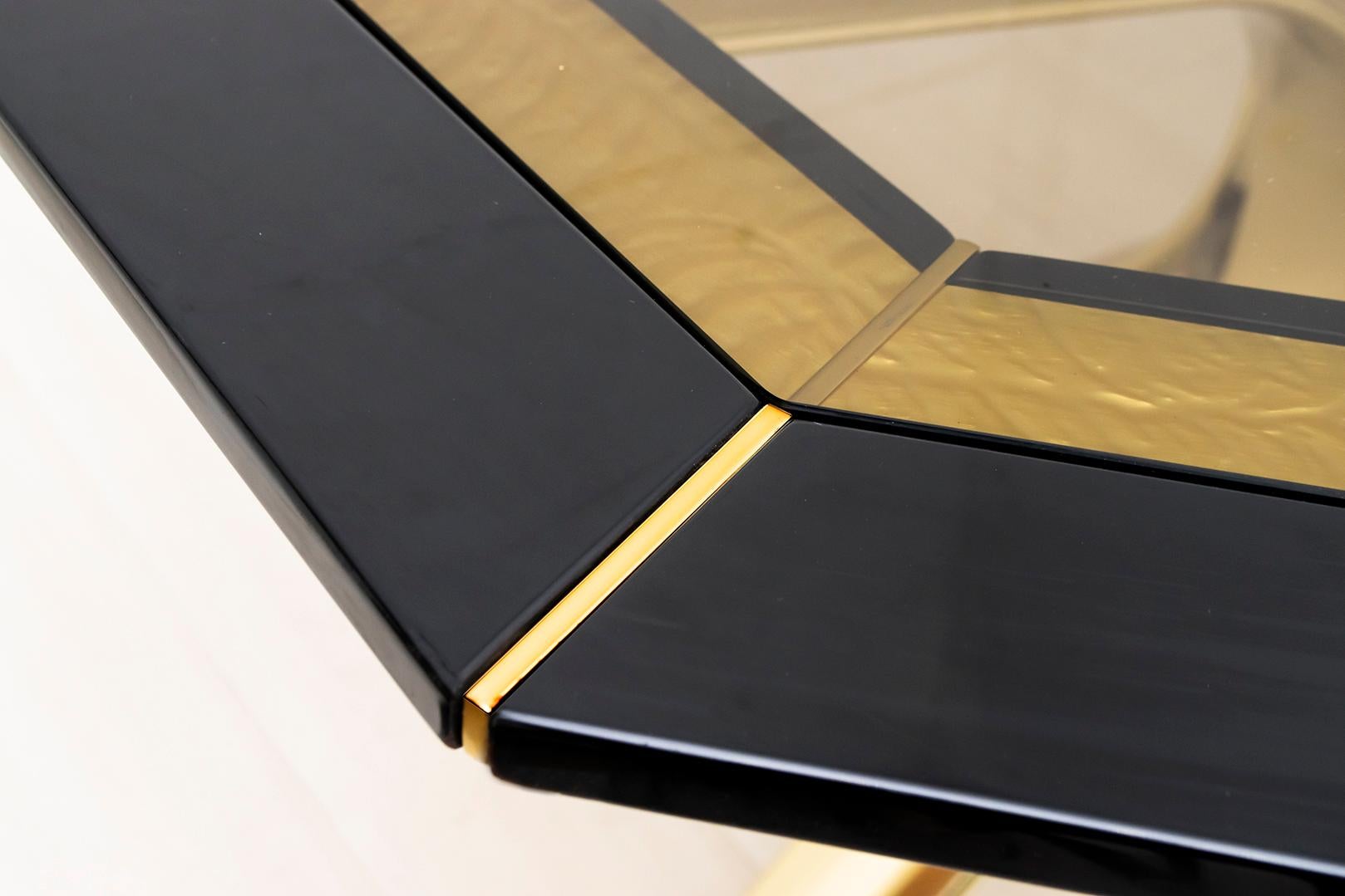 Pierre Cardin Octagonal Dining Table Black Lacquer with Brass Inserts and Base