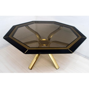 Pierre Cardin Octagonal Dining Table Black Lacquer with Brass Inserts and Base