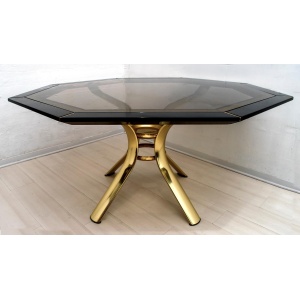 Pierre Cardin Octagonal Dining Table Black Lacquer with Brass Inserts and Base