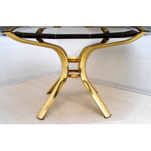 Pierre Cardin Octagonal Dining Table Black Lacquer with Brass Inserts and Base