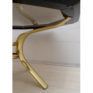 Pierre Cardin Octagonal Dining Table Black Lacquer with Brass Inserts and Base