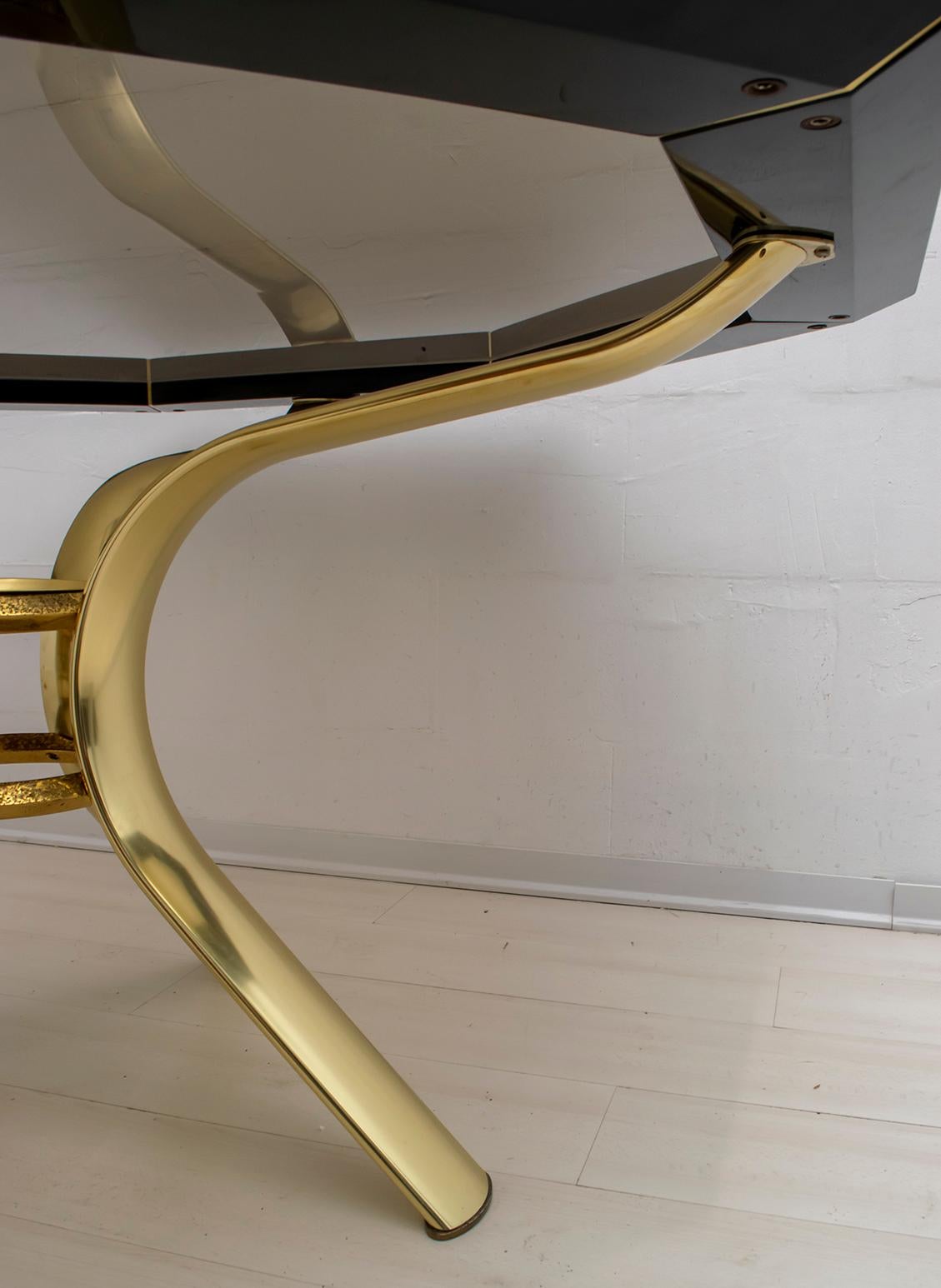 Pierre Cardin Octagonal Dining Table Black Lacquer with Brass Inserts and Base