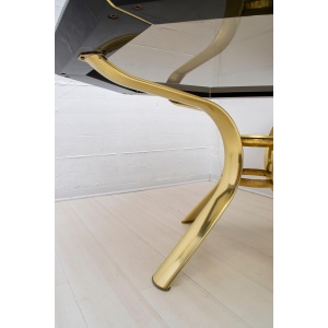 Pierre Cardin Octagonal Dining Table Black Lacquer with Brass Inserts and Base