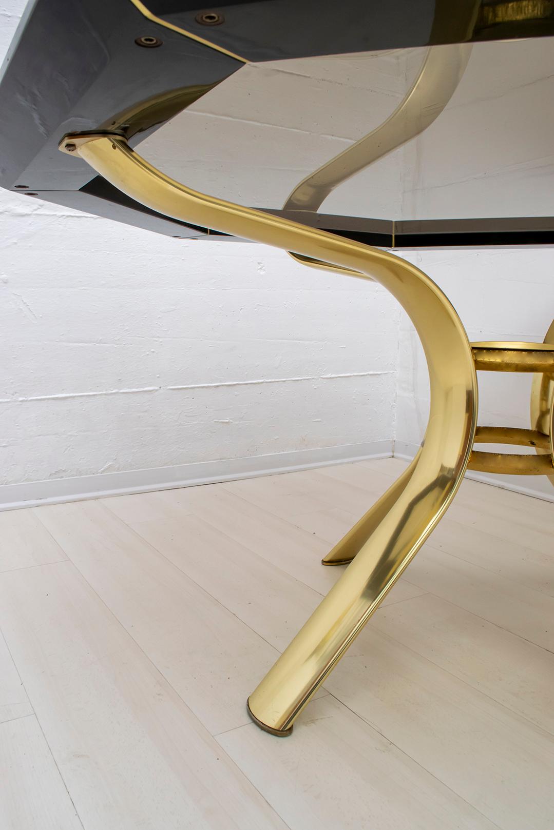 Pierre Cardin Octagonal Dining Table Black Lacquer with Brass Inserts and Base