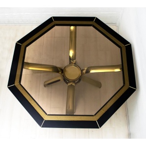 Pierre Cardin Octagonal Dining Table Black Lacquer with Brass Inserts and Base