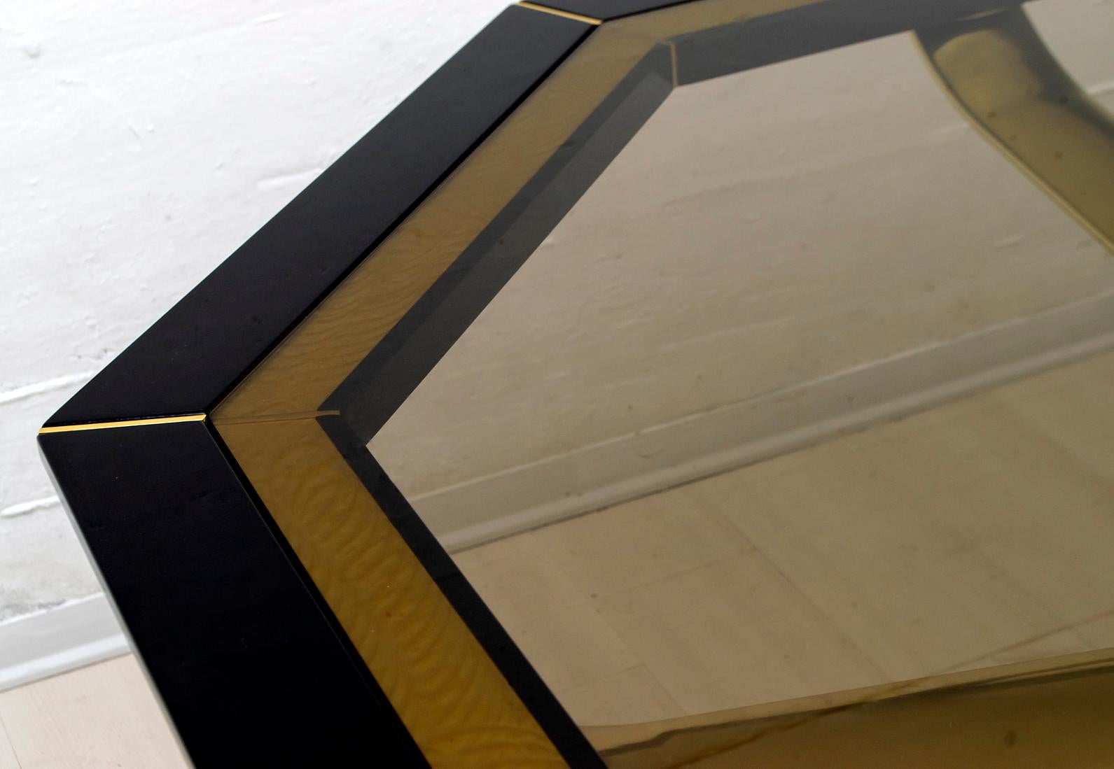 Pierre Cardin Octagonal Dining Table Black Lacquer with Brass Inserts and Base