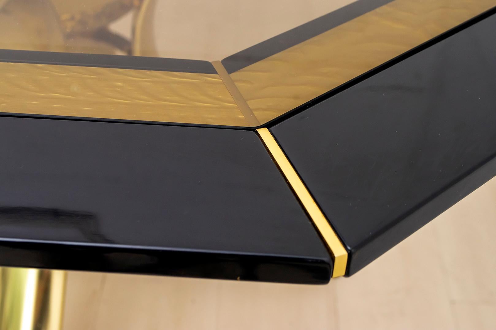 Pierre Cardin Octagonal Dining Table Black Lacquer with Brass Inserts and Base