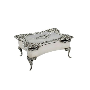 Antique Large Solid Silver Jewellery Box on Legs with Cherubs Decor