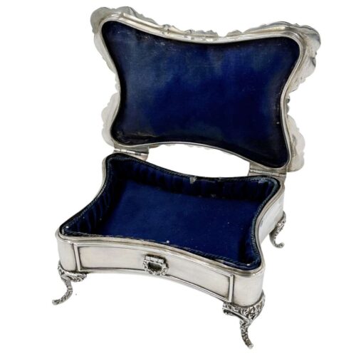 Antique Large Solid Silver Jewellery Box on Legs with Cherubs Decor