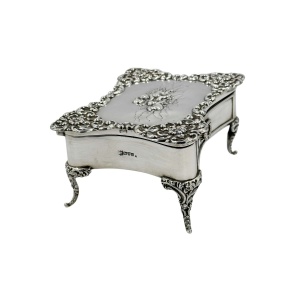 Antique Large Solid Silver Jewellery Box on Legs with Cherubs Decor