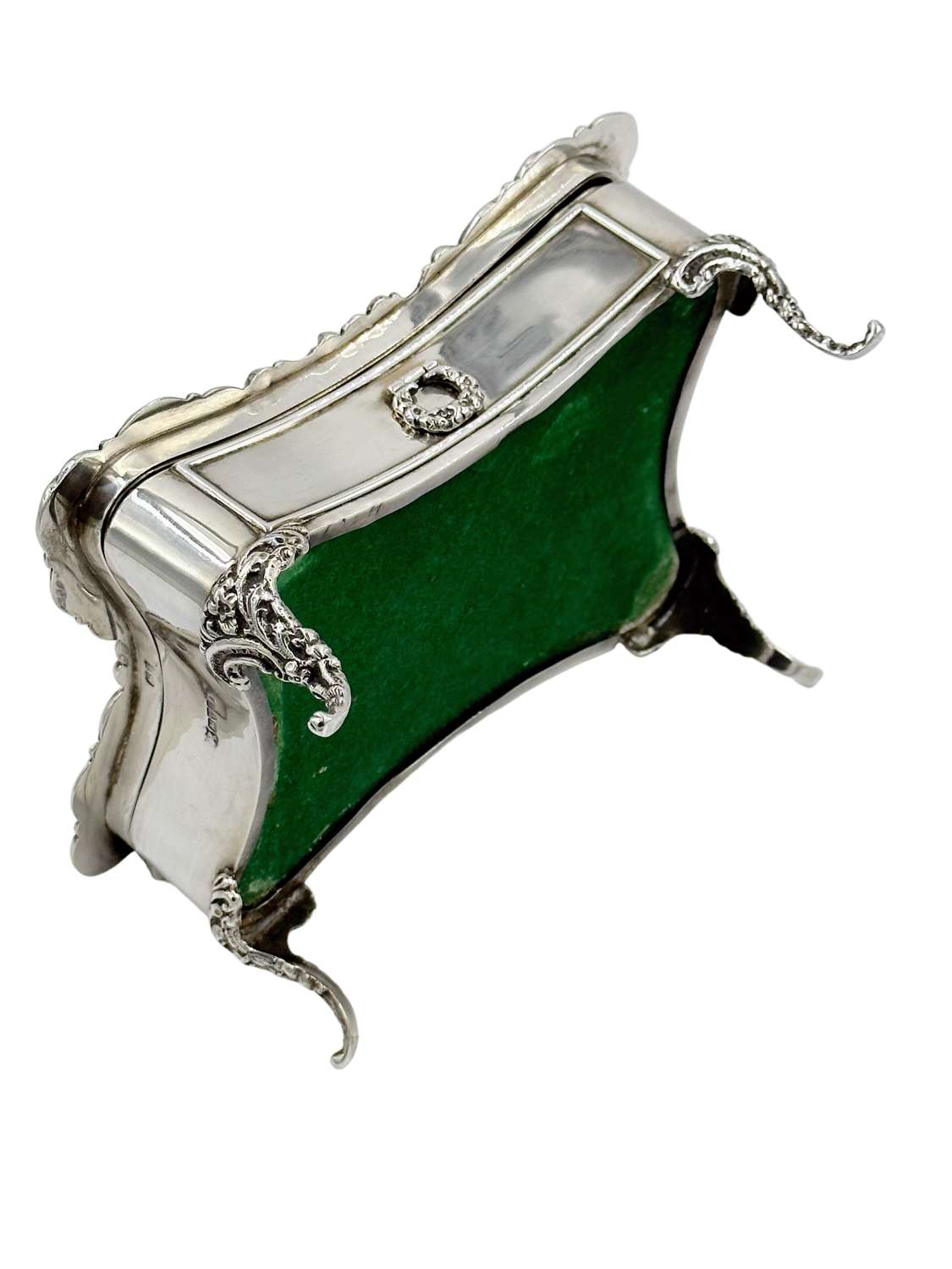 Antique Large Solid Silver Jewellery Box on Legs with Cherubs Decor