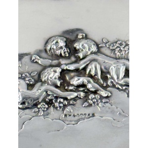Antique Large Solid Silver Jewellery Box on Legs with Cherubs Decor