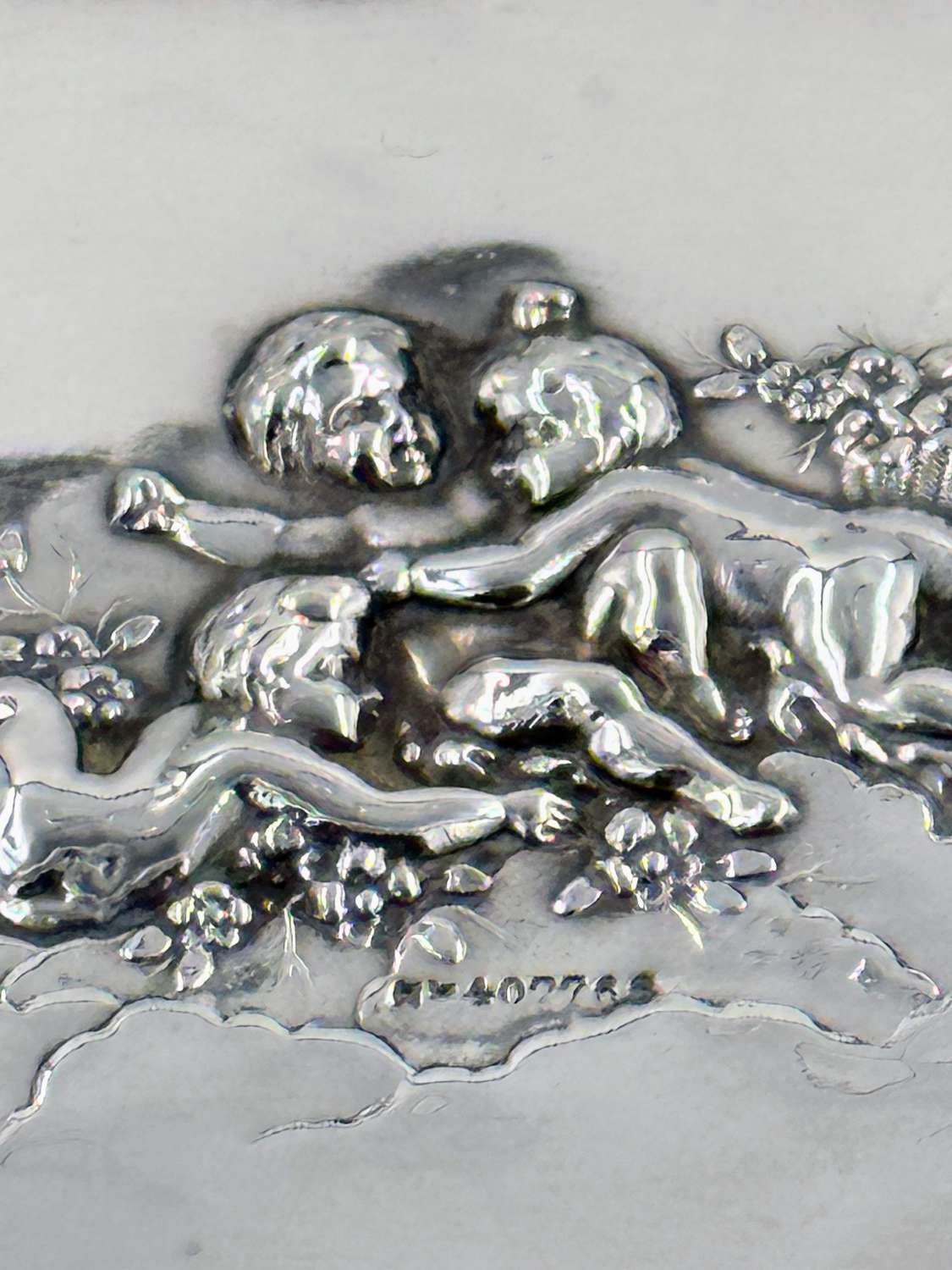 Antique Large Solid Silver Jewellery Box on Legs with Cherubs Decor