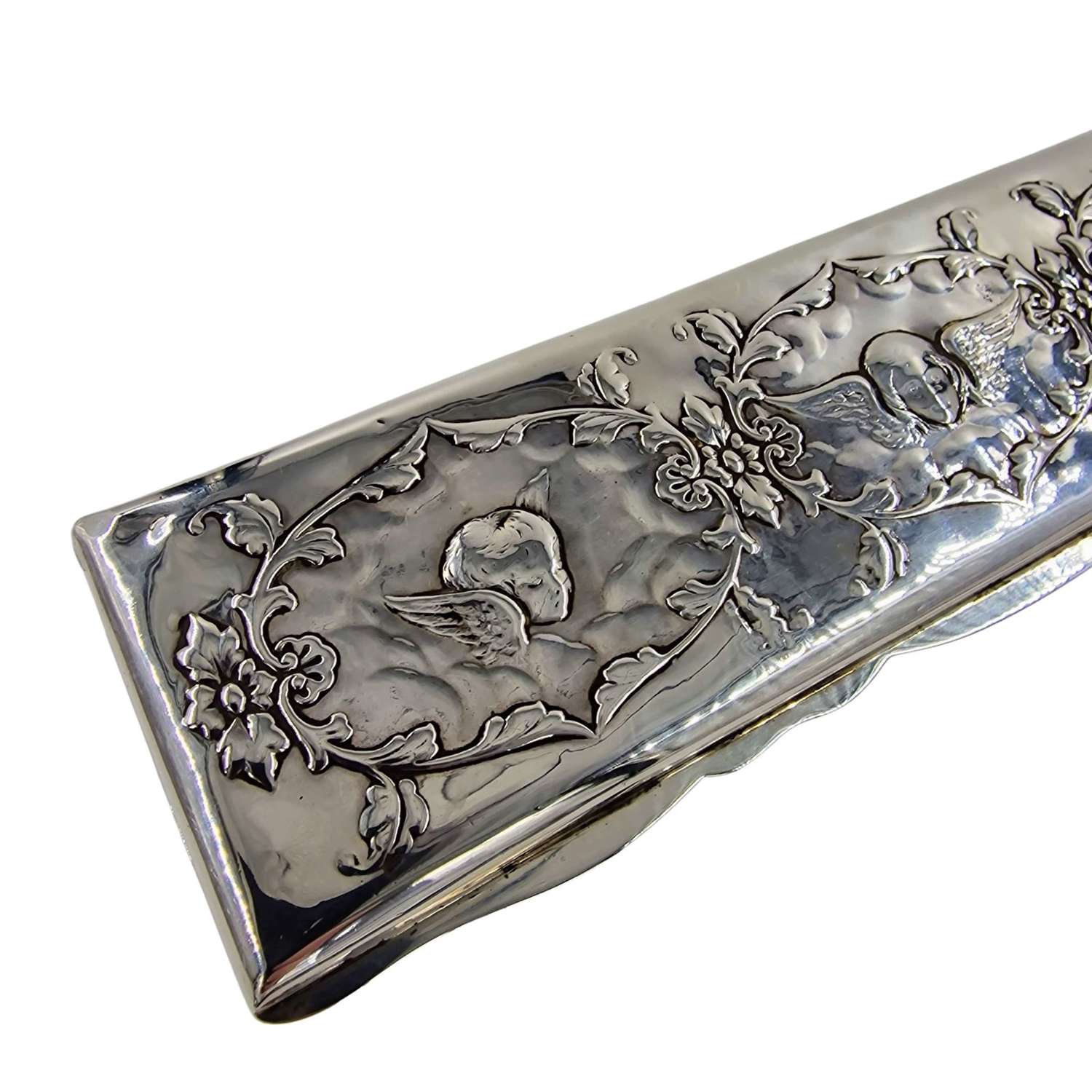 Antique Silver Box Very Large Art Nouveau Reynolds Angels Box Solid 26