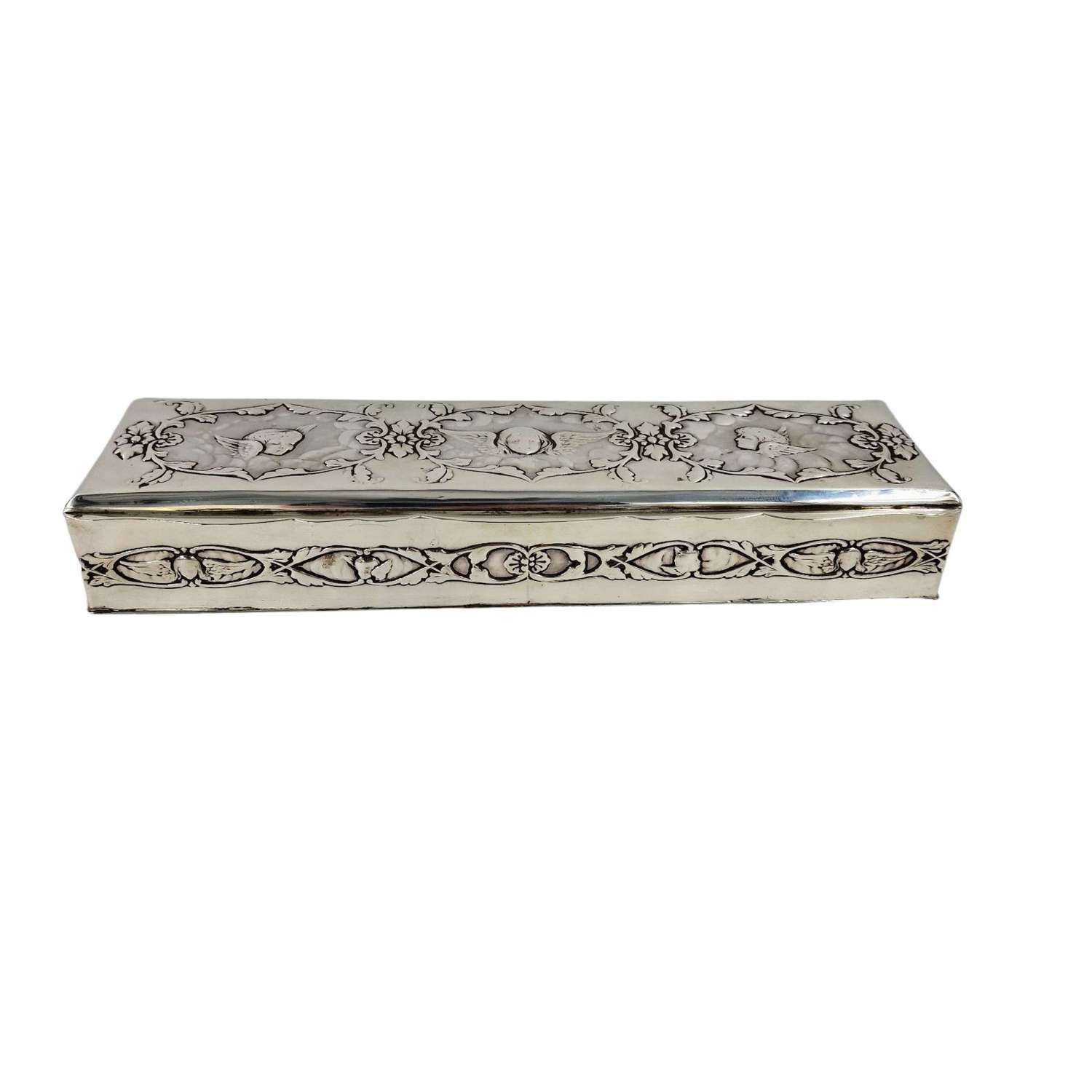 Antique Silver Box Very Large Art Nouveau Reynolds Angels Box Solid 26