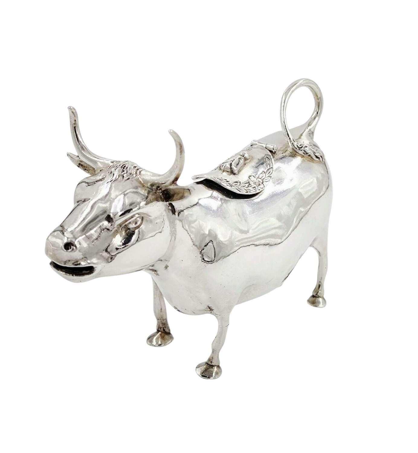 Antique Silver Cow Creamer Solid Sterling Simon Rosenau c1900