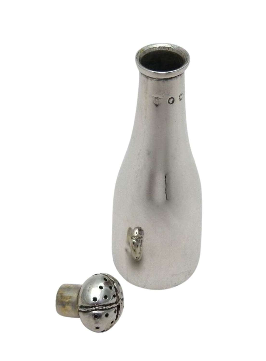 Antique Silver Pepperette Rare Champagne Bottle Pepper Solid 1888
