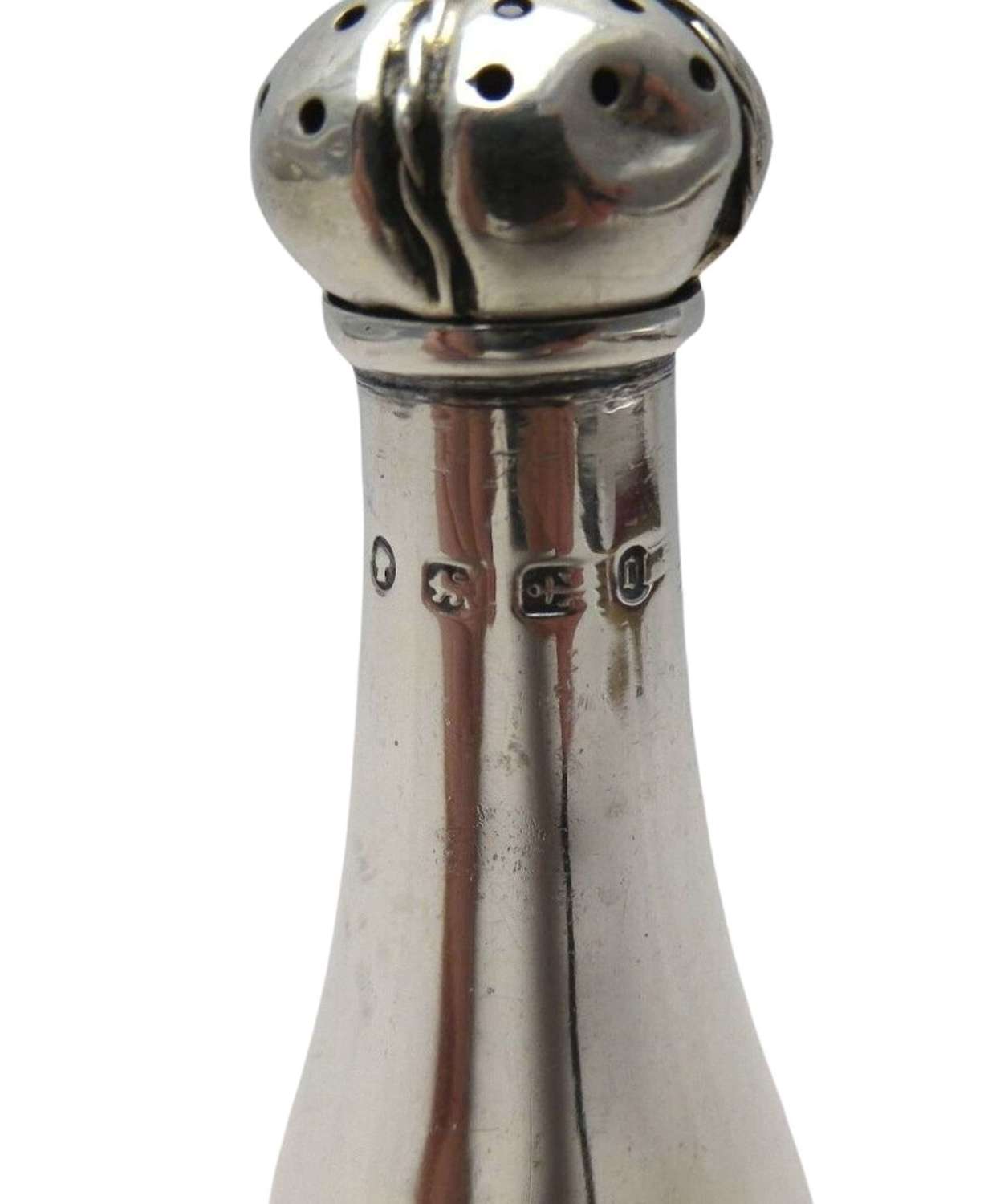 Antique Silver Pepperette Rare Champagne Bottle Pepper Solid 1888